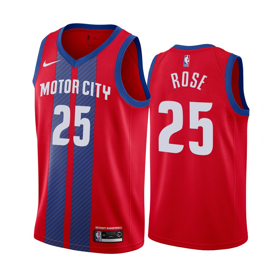 Men's Detroit Pistons #25 Derrick Rose Red 2019 City Edition Stitched NBA Jersey